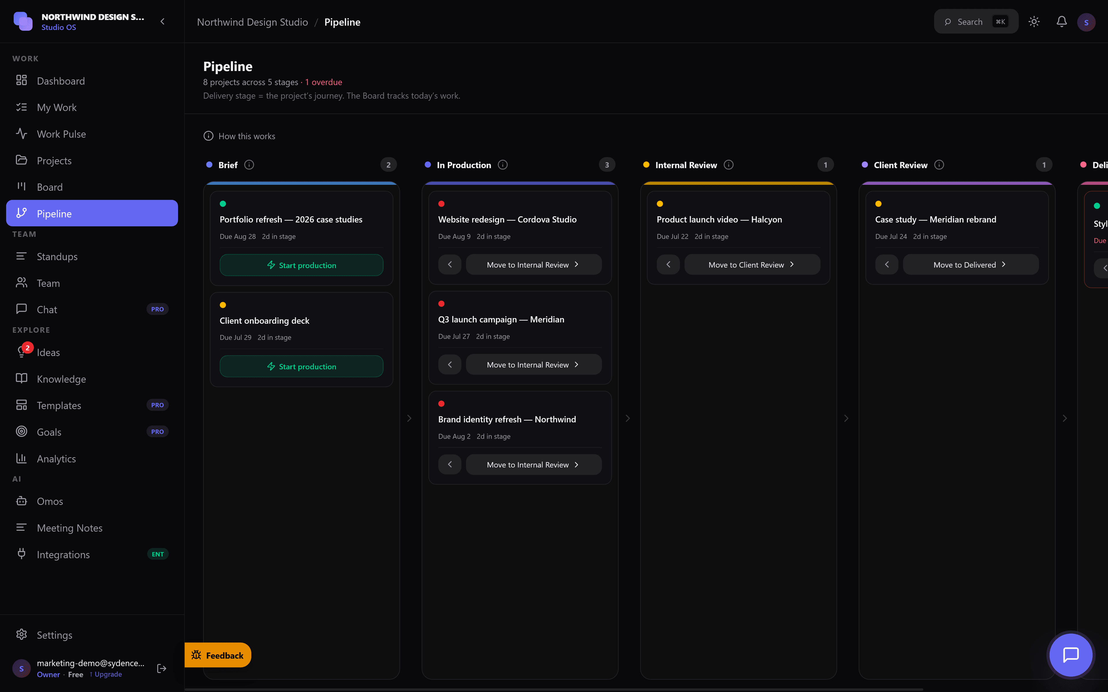 Sydence — Omos AI answering questions from live studio data